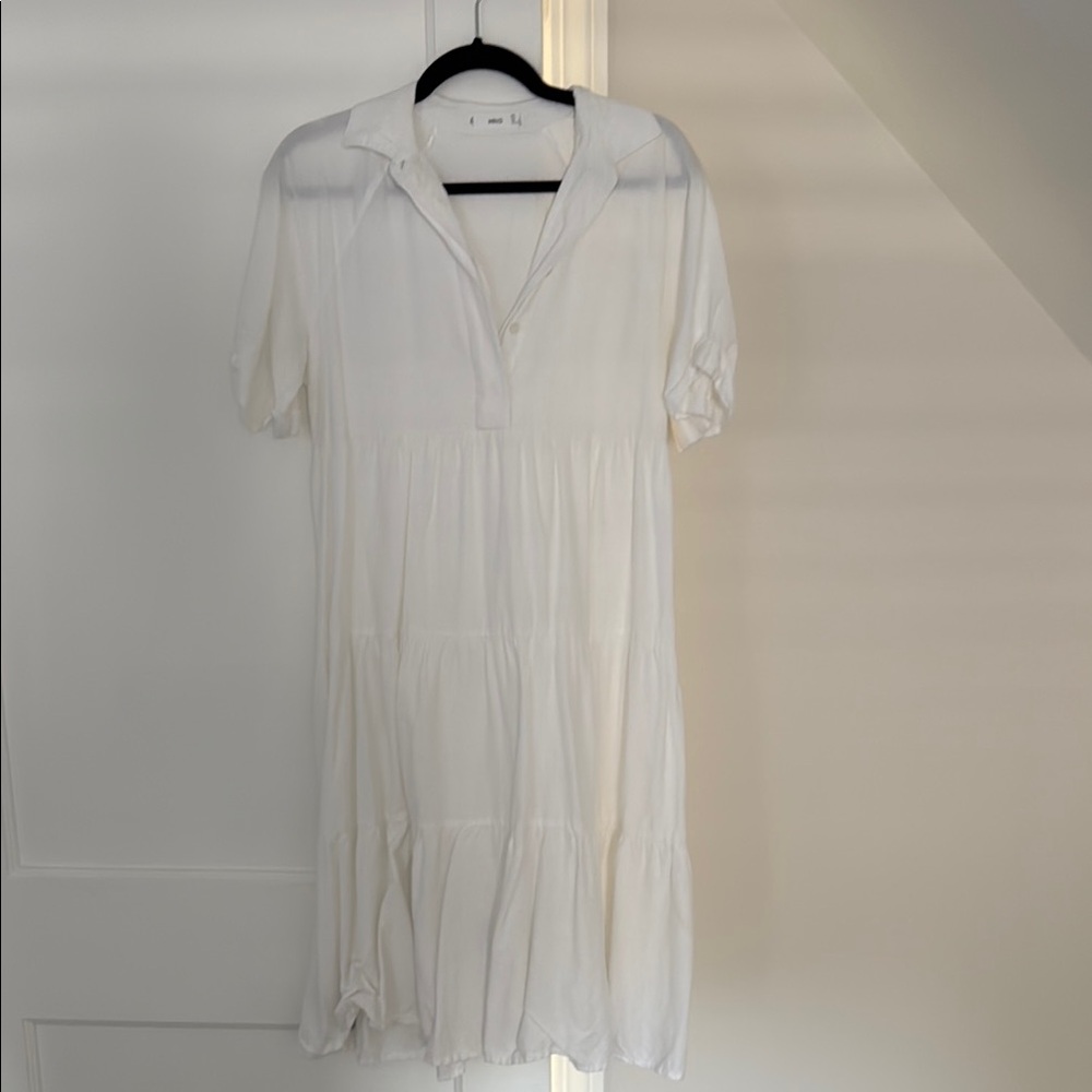 Mango White Buttoned Polo Collar Midi Sundress